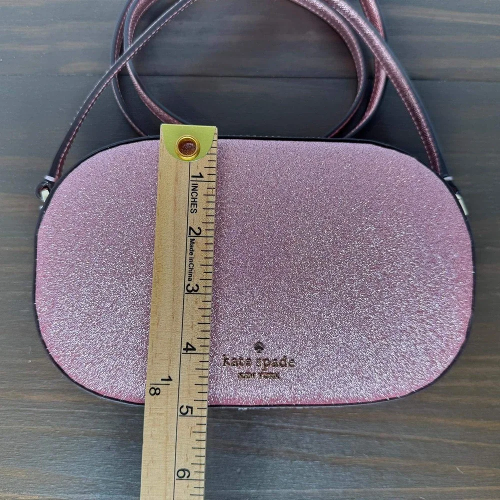 Kate Spade Crossbody Bag Glimmer Pink Glitter Oval Camera Bag Small NWT